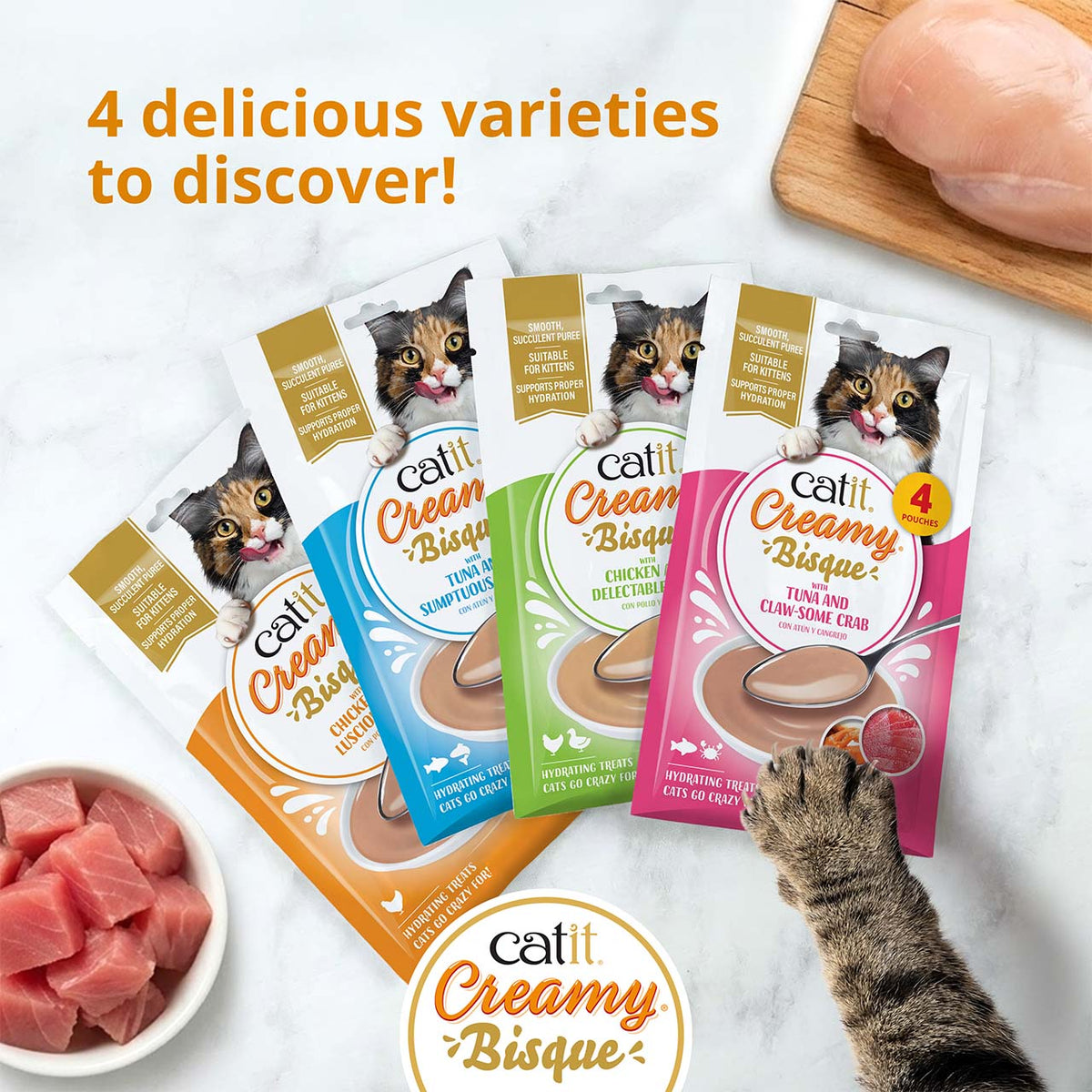 Sopa Cremosa para Gatos Creamy Bisque Pack Variado Catit 12 x 40 g