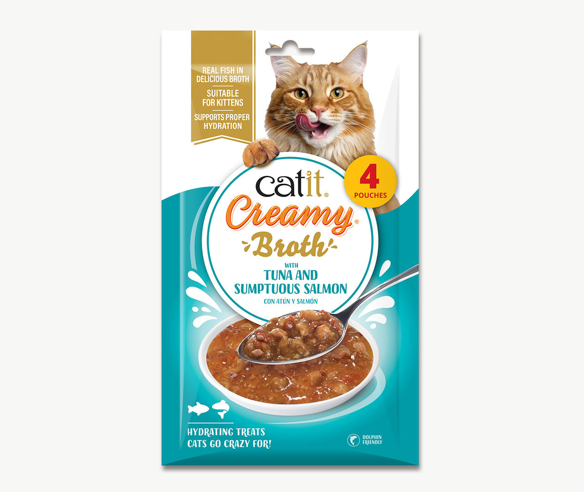 Caldo Cremoso para Gatos Creamy Broth Atún y Salmón Catit 4 x 40 g