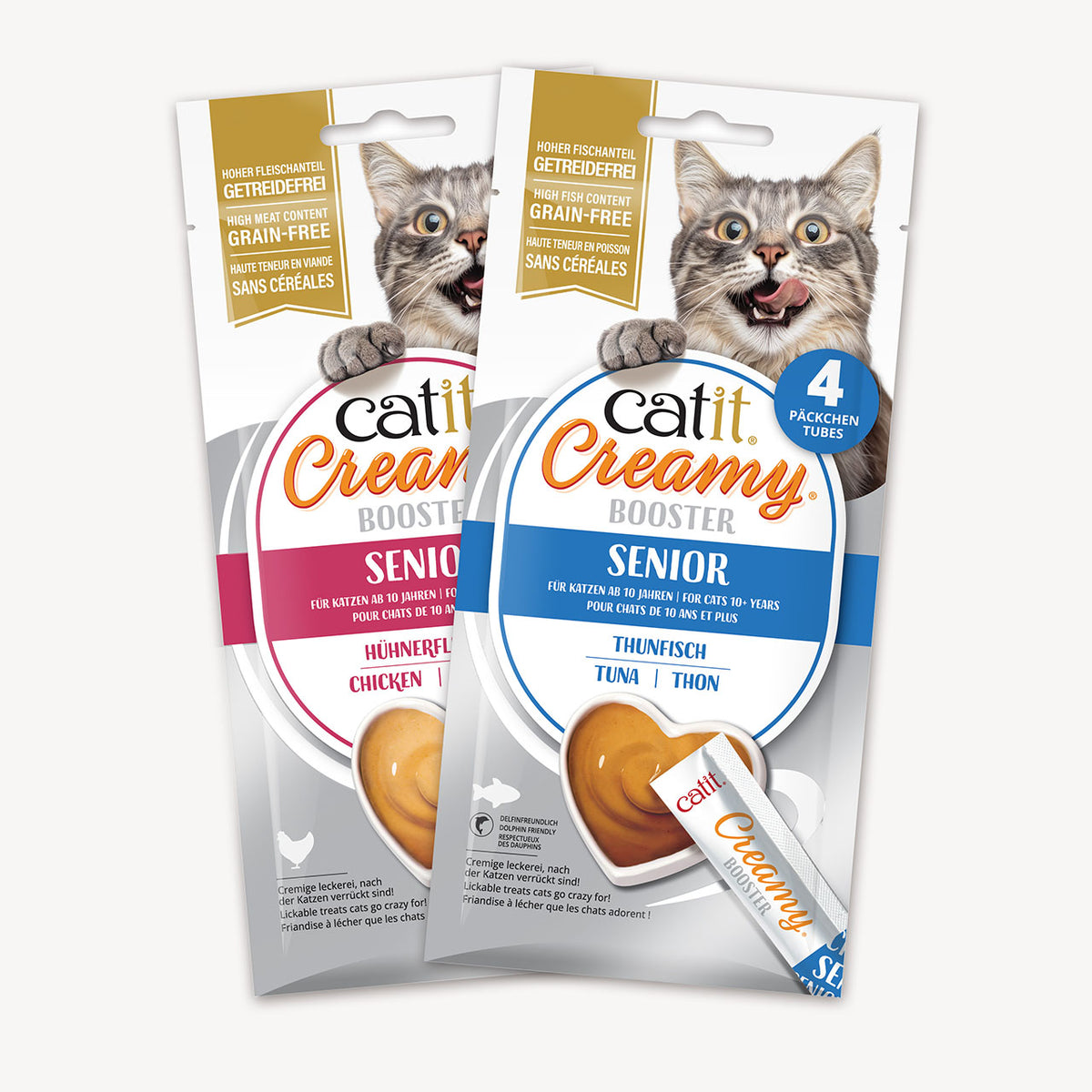Snack Líquido para Gatos Senior Creamy Booster Atún Catit 4 x 10 g