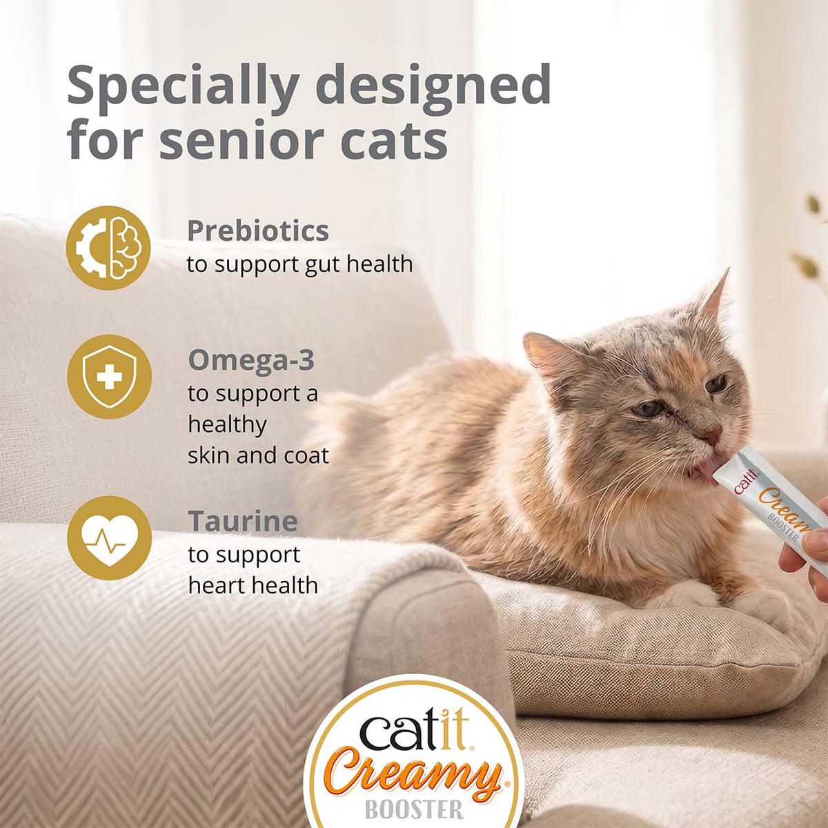 Snack Líquido para Gatos Senior Creamy Booster Atún Catit 4 x 10 g