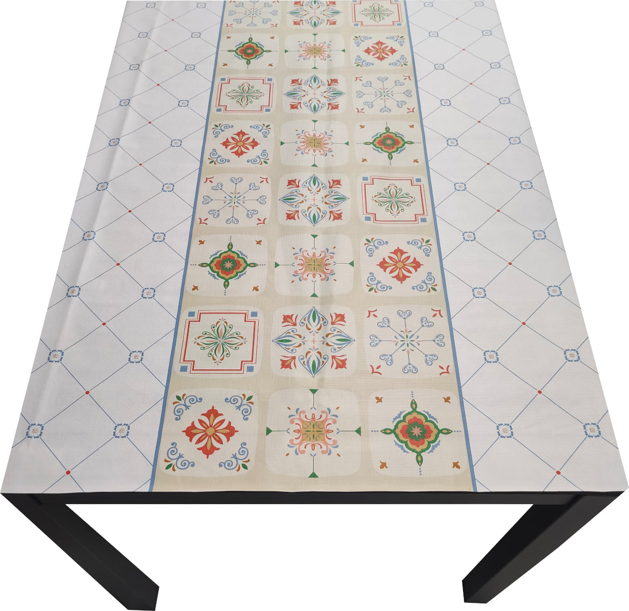 Mantel| Composicion Pvc| Base Poliester| Antimanchas| Mosaico Azul