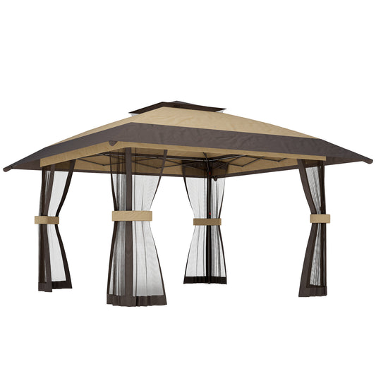 Outsunny Carpa Plegable 4x4 M Con Doble Techo Altura Ajustable 4 Laterales Caqui_0