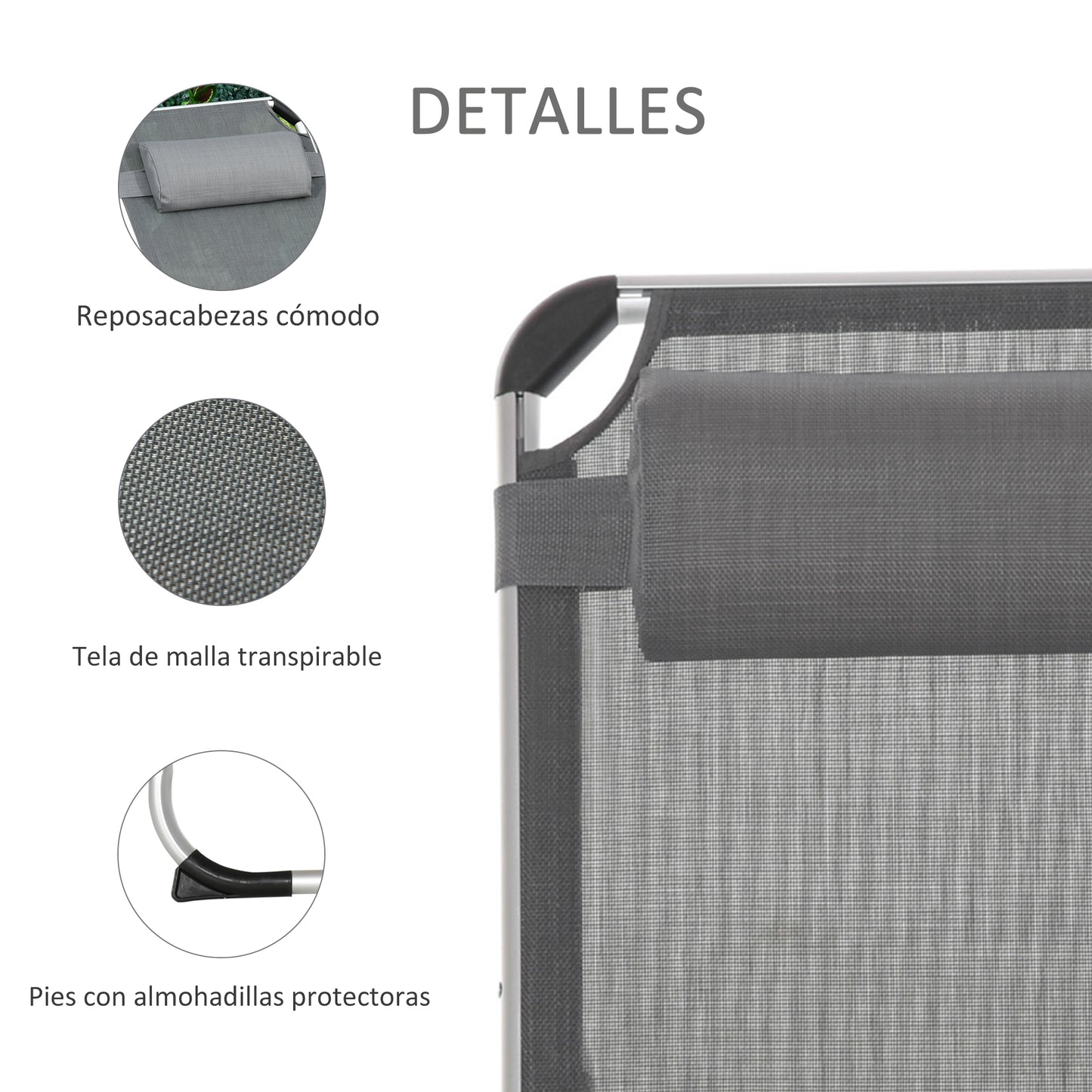 Outsunny Conjunto De 2 Tumbonas Plegables De Aluminio 165x60x76 Cm Gris_5