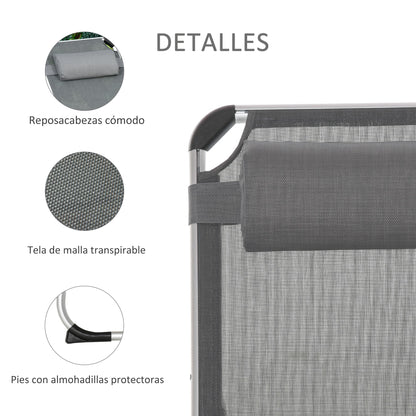 Outsunny Tumbona Plegable Con Reposacabezas Respaldo Ajustable 165x60x76cm Gris_5