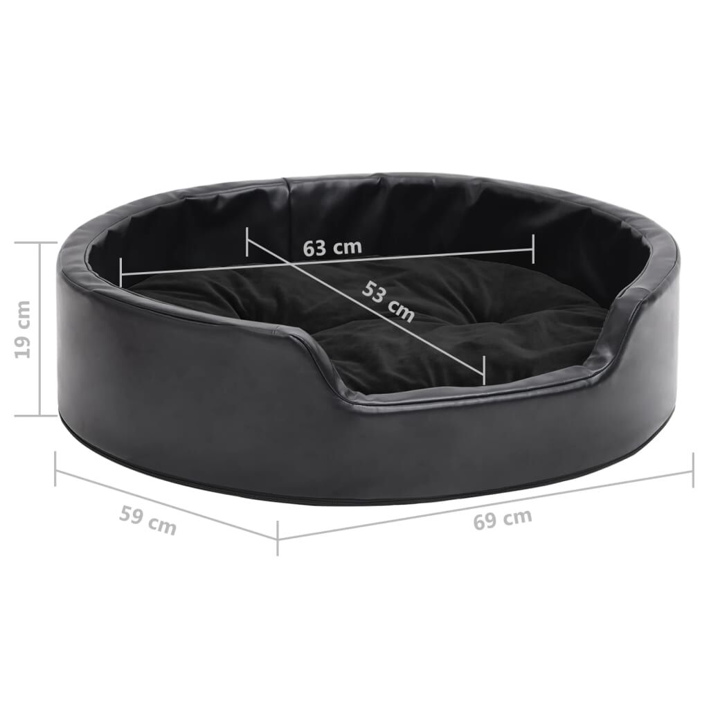 Vidaxl Cama Para Perros Felpa Y Cuero Sintético Negra 69x59x19 Cm_2