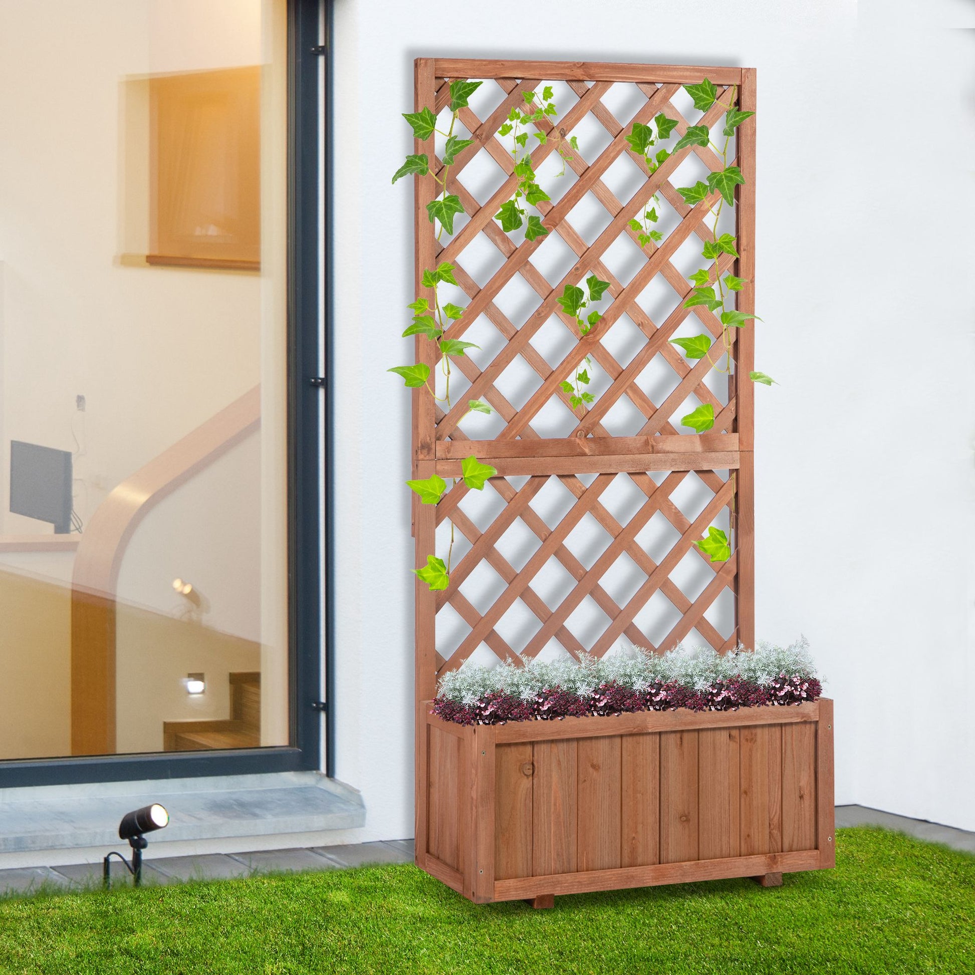 Outsunny Jardinera Con Enrejado De Madera Para Plantas Flores 72,5x31,5x149,5 Cm_1