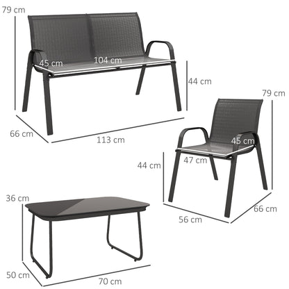Muebles De Jardín Outsunny Acero, Textilene Negro 113x66x79 Cm_2