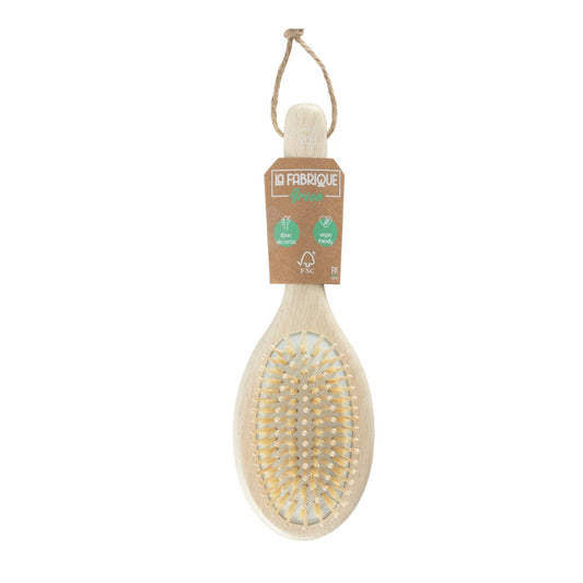 Cepillo  de cabello ovalado  doble de madera y fibra de cactus La Fabrique Green