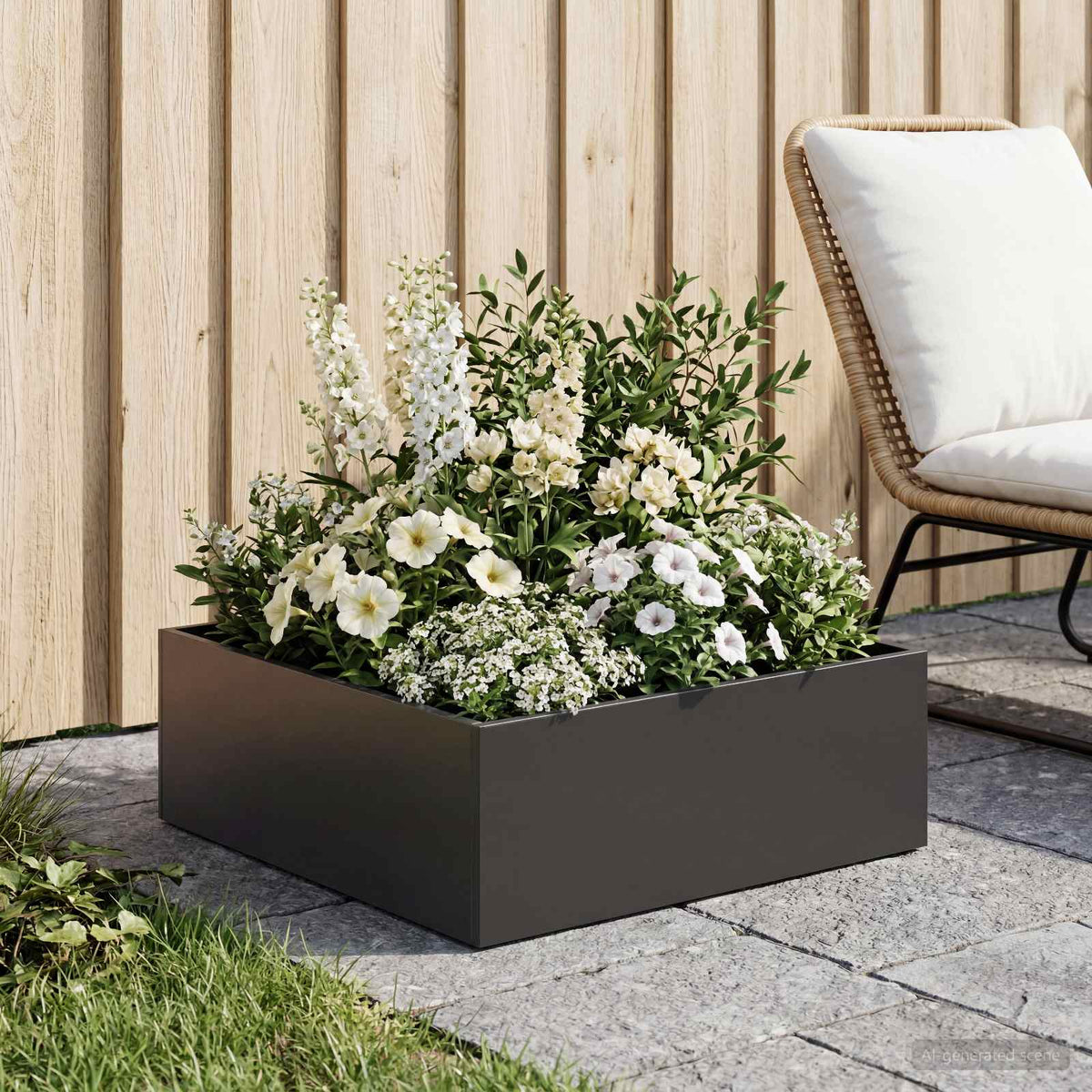 Macetero De Jardín Negro 40 X 40 X 20 Cm Acero Laminado En Frío_1