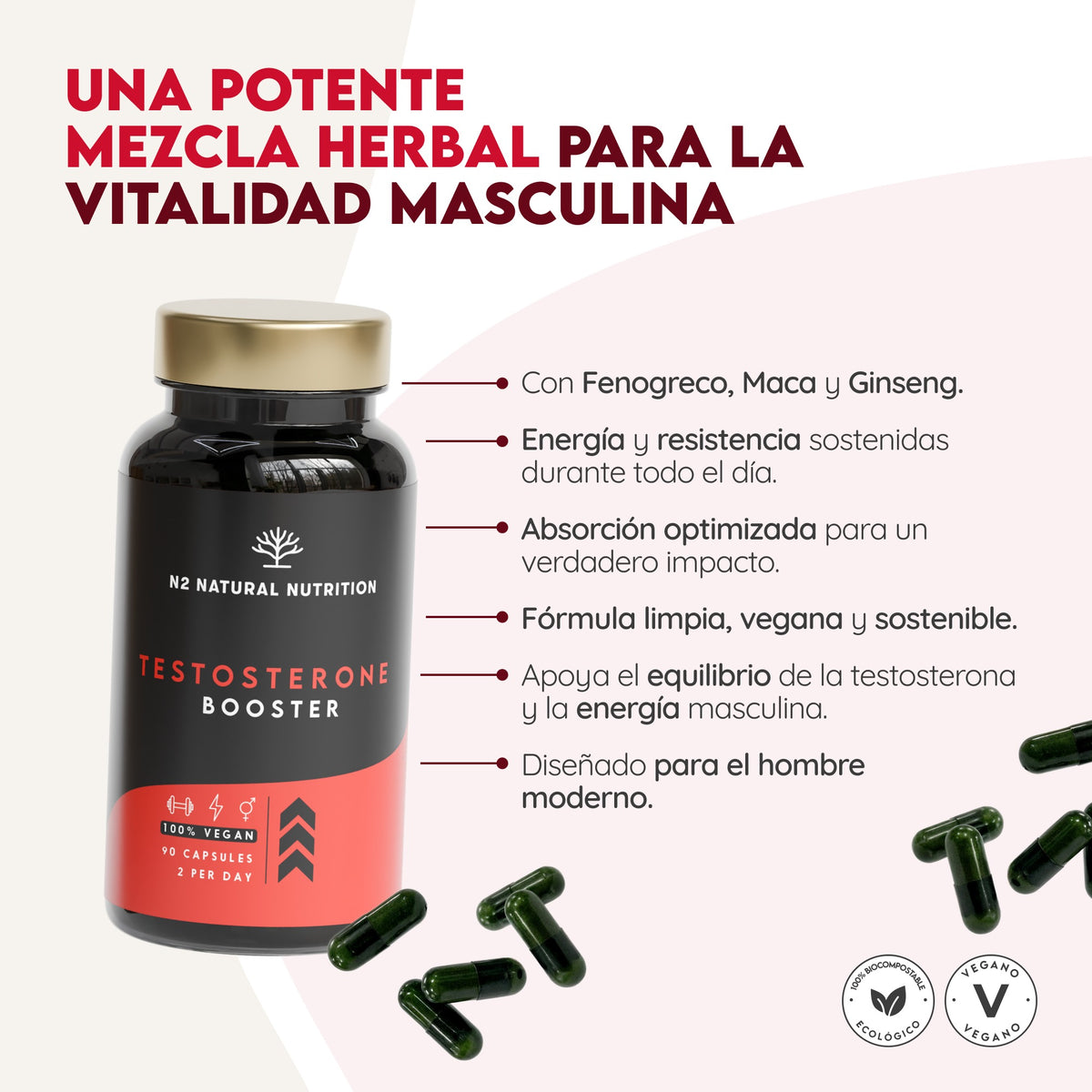 Testosterona Natural 45 días Rendimiento N2 Natural Nutrition 90 cápsulas