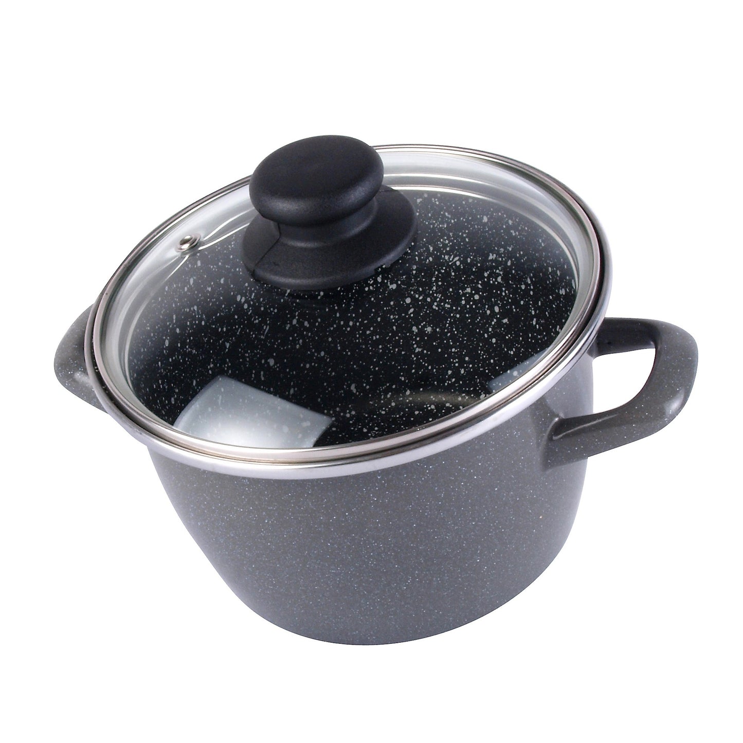 Magefesa K2 Gransasso Olla 16 Con Tapa De Vidrio, Acero Esmaltado Vitrificado, En Gris, Inducción Y Lavavajillas