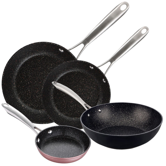 Set Sartenes 16x4.0 , 20x5.0 Cm , 28x6.0 Cm Y Wok 28x8.0 Cm Aluminio Forjado, Aptas Para Inducción San Ignacio Vita_0