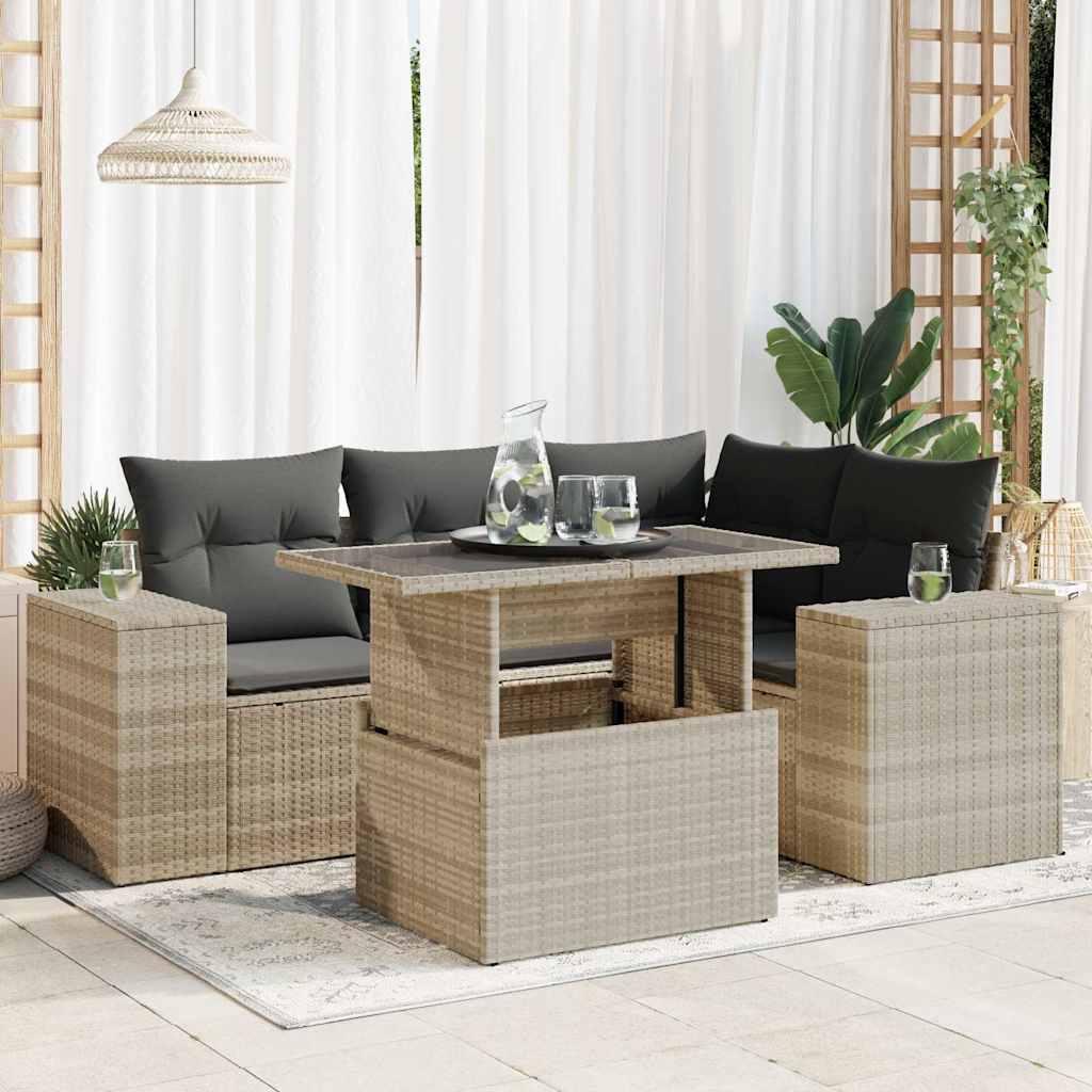 Set De Sofás Jardín Y Cojines 5 Pzas Ratán Sintético Gris Claro / Vetonek_1
