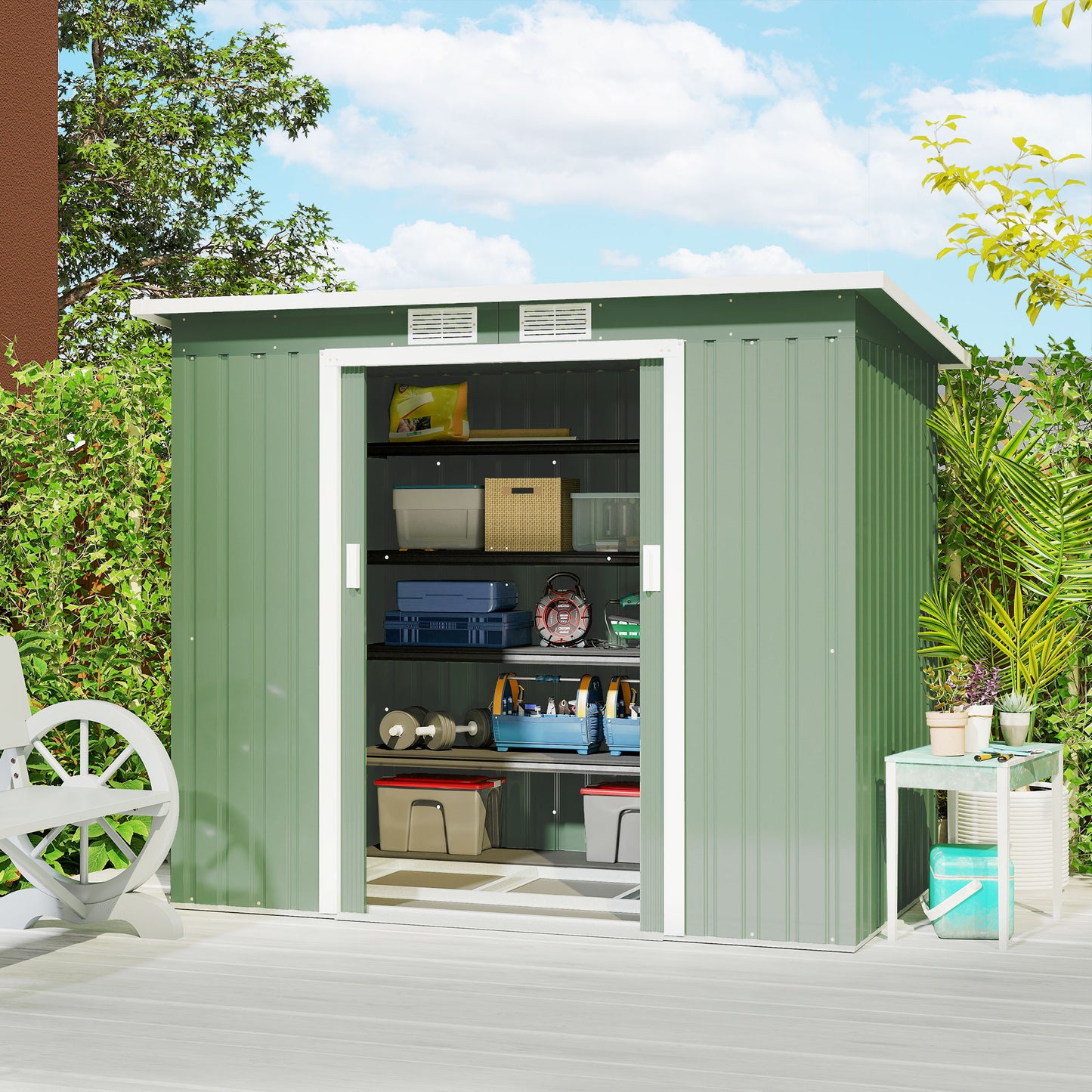 Outsunny Cobertizo De Jardín 213x130x172 Cm Base 2,42m² Con 2 Puertas Correderas_1