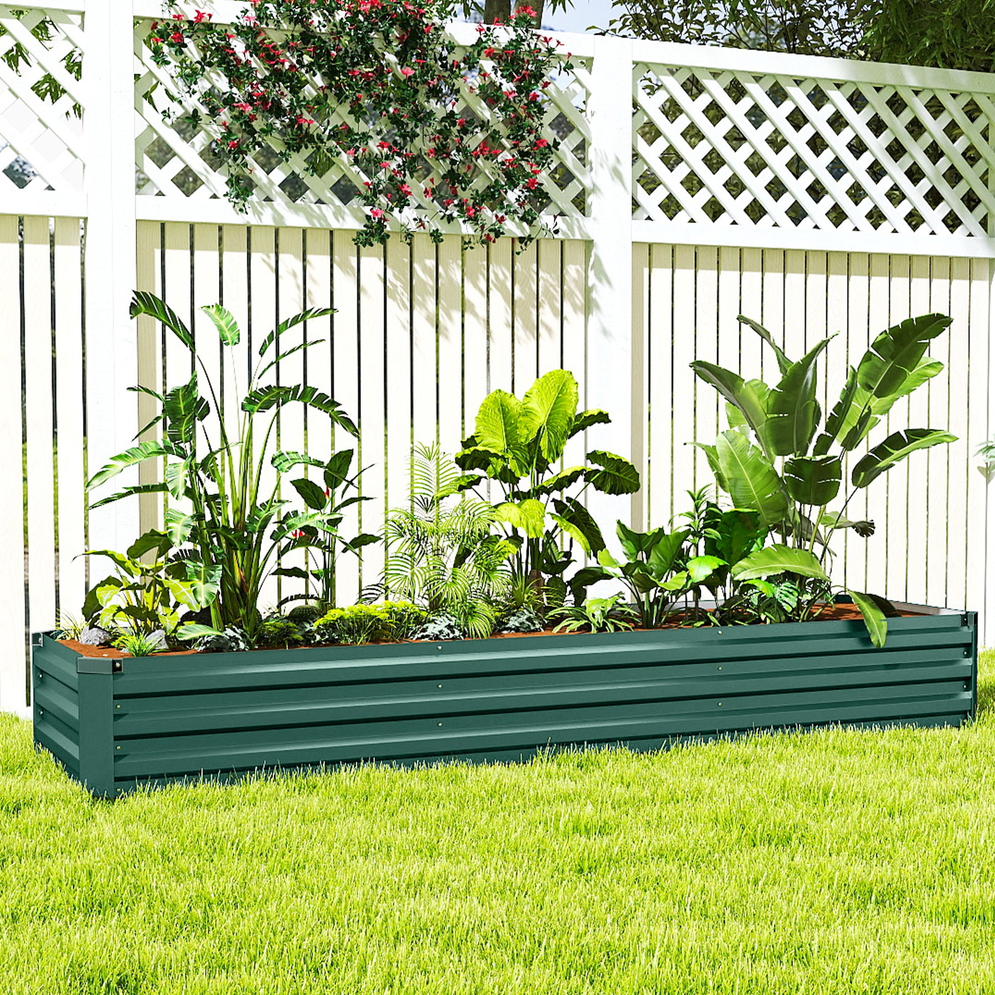 Outsunny Jardinera Exterior Grande Rectangular De Acero Galvanizado 240x60x30 Cm_3