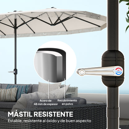 Outsunny Sombrilla Doble 4,5x2,7 M Con Manivela Manual Resistente Al Agua Crema_5