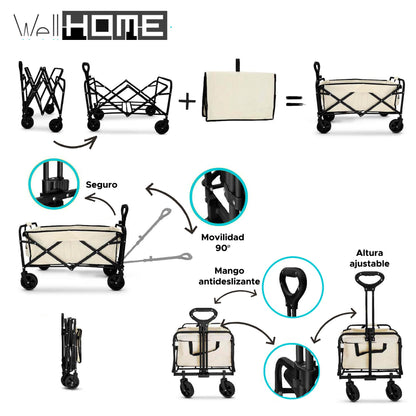 Well Home Carrito Para La Playa Plegable 73,5x51x92cm