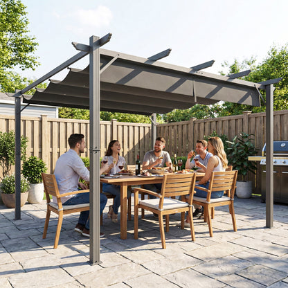 Outsunny Pérgola De Jardín 3x3 M Con Techo Retráctil_1
