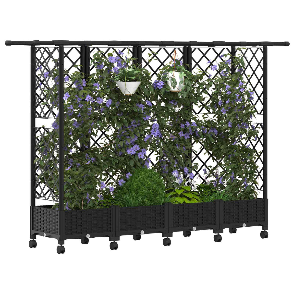 Cama Elevada Con Trellis Y Techo Negro 202,5 X 40 X 127 Cm Pp_2
