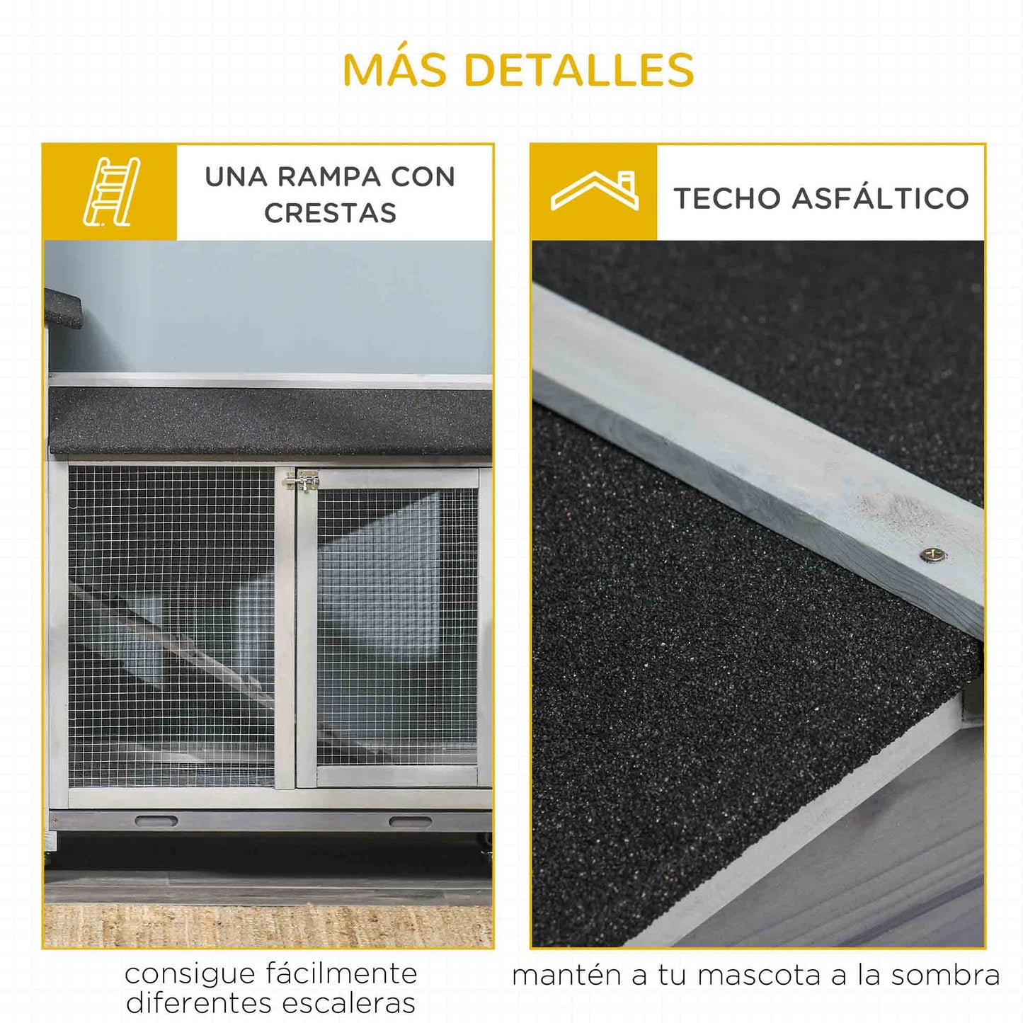 Pawhut Conejera De Madera 157,4x53x99,5 Cm Con Ruedas Techo Asfáltico Gris_5