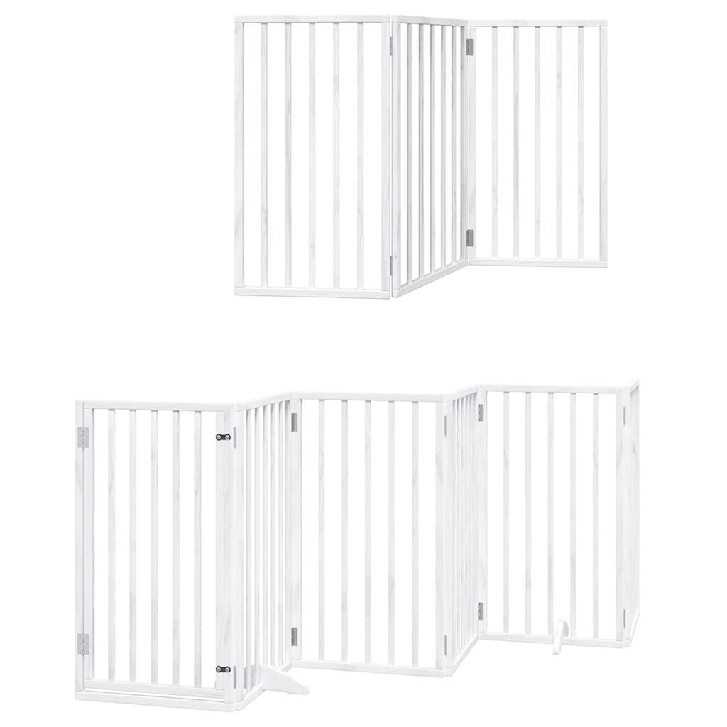 Vidaxl Puerta Para Perros Plegable 9 Paneles Madera Álamo Blanca 450cm_0