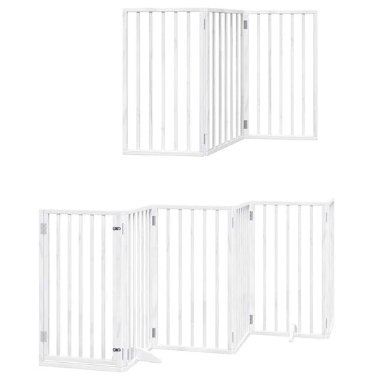 Vidaxl Puerta Para Perros Plegable 9 Paneles Madera Álamo Blanca 450cm_0