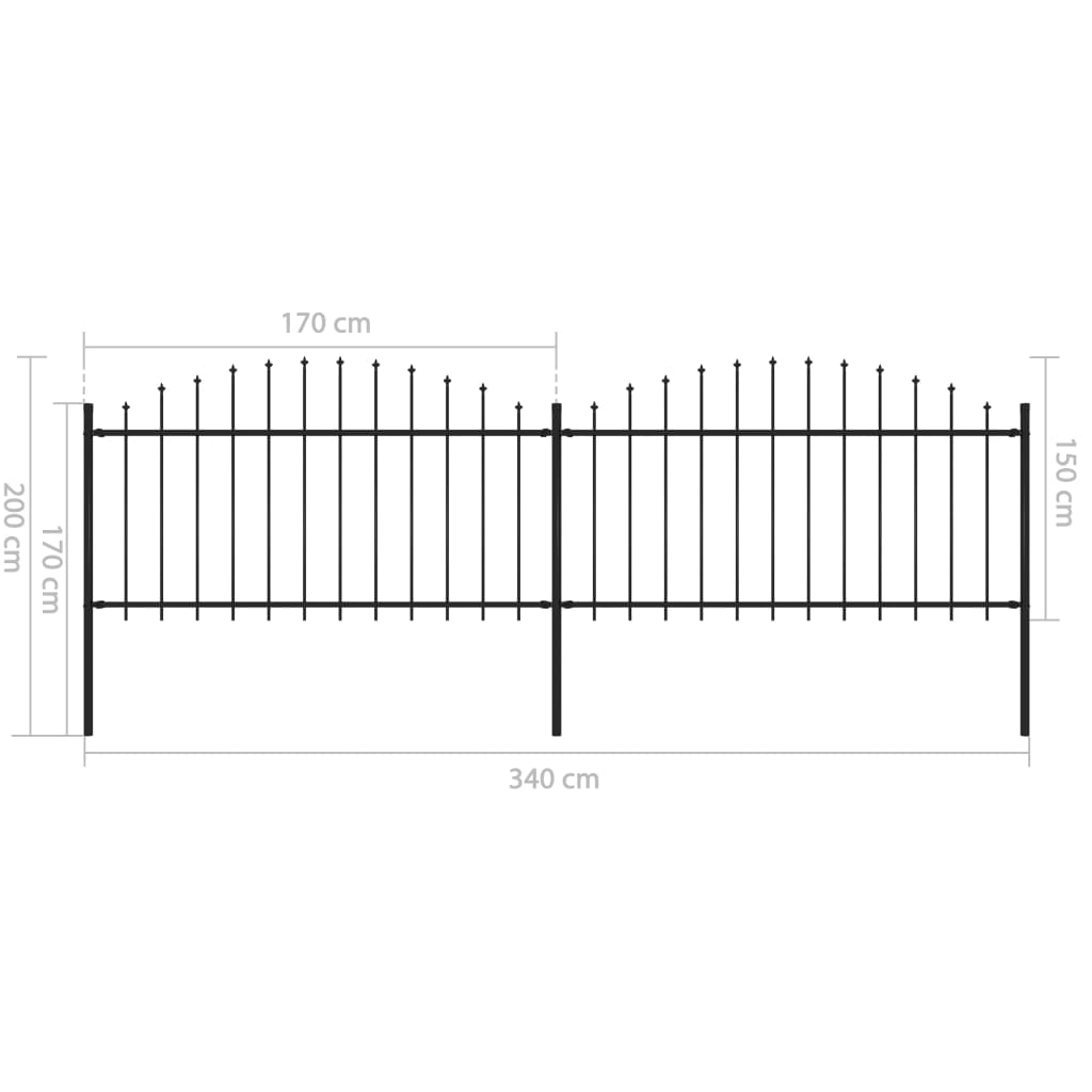 Valla De Jardín Con Puntas De Lanza Acero Negro (1,25-1,5)x3,4m / Vetonek_3