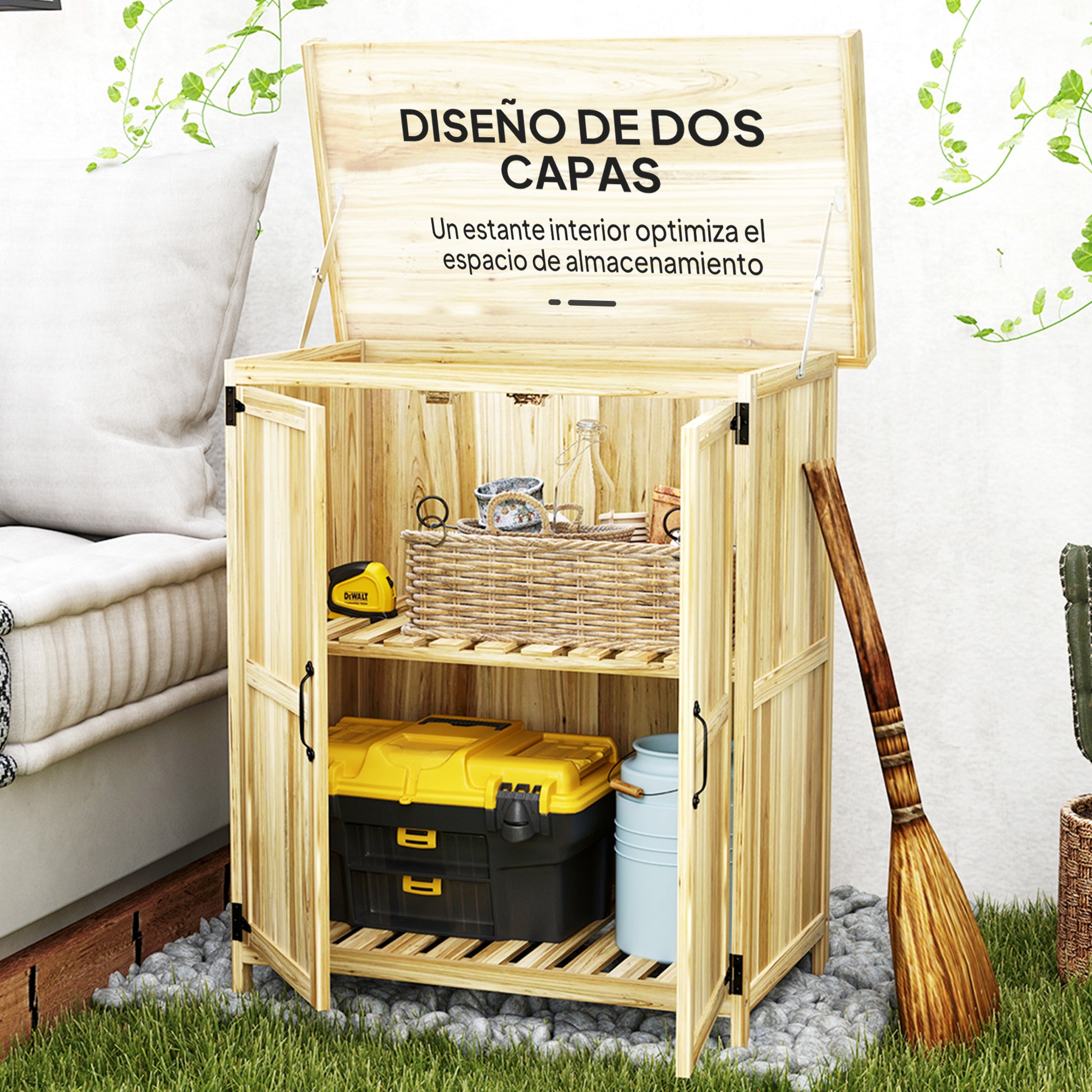 Outsunny Caseta De Jardín De Madera Con Techo Abatible Y 2 Puertas Natural_5