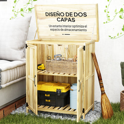 Outsunny Caseta De Jardín De Madera Con Techo Abatible Y 2 Puertas Natural_5