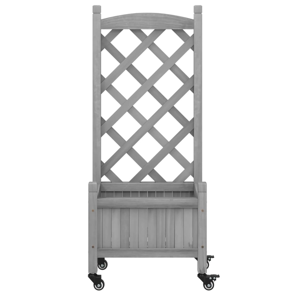 Jardinera Con Enrejado Y Ruedas Madera Maciza De Abeto Gris_3
