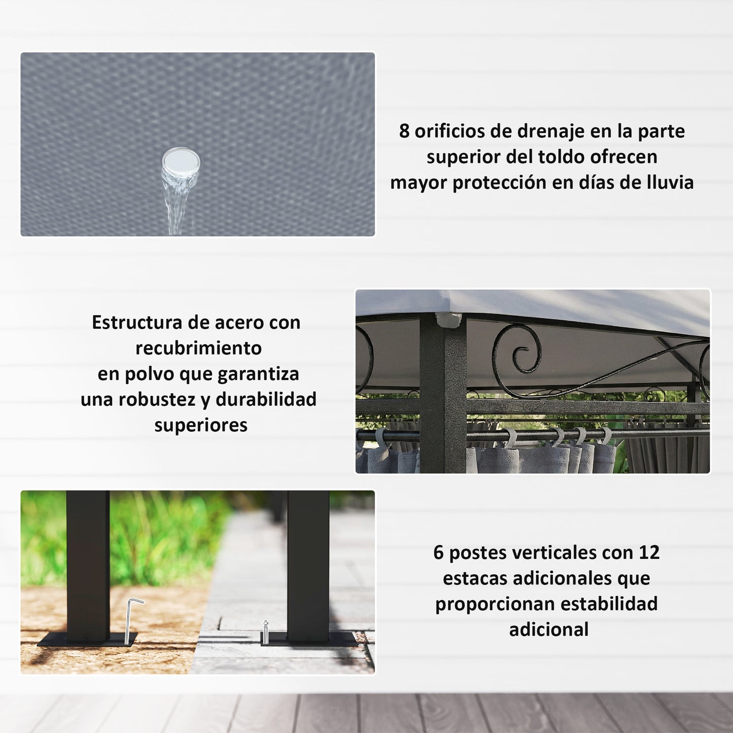 Outsunny Cenador Para Jardín 3x4 M Con Doble Techo Paredes Laterales Gris Oscuro_5