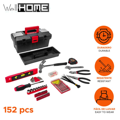 Well Home Kit De Herramientas Para El Hogar Co 152pc En Caja De Plástico Color Negro Y Rojo