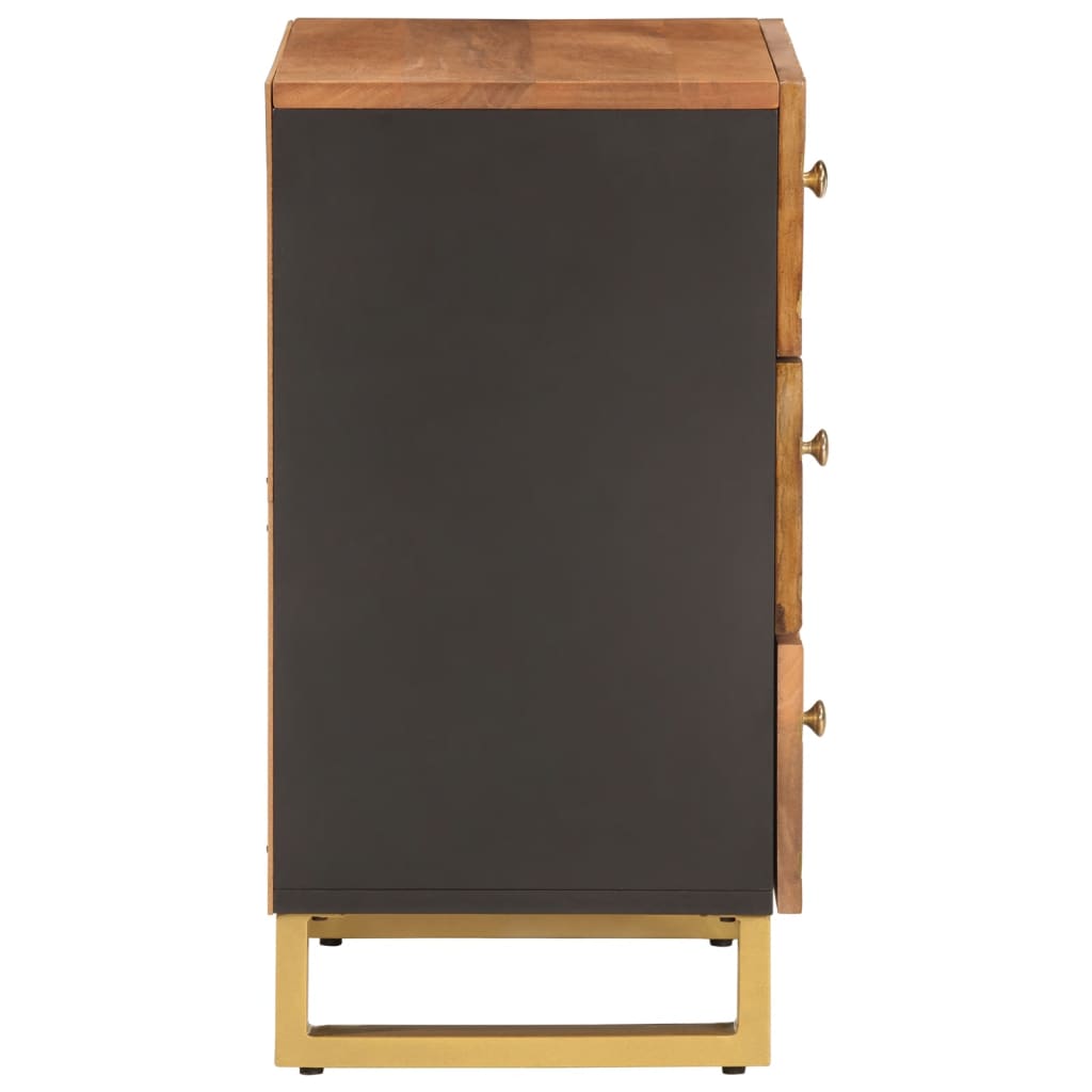 Mesita De Noche Madera Maciza Mango Marrón Y Negro 50x33x60 C_3