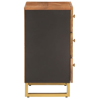 Mesita De Noche Madera Maciza Mango Marrón Y Negro 50x33x60 C_3
