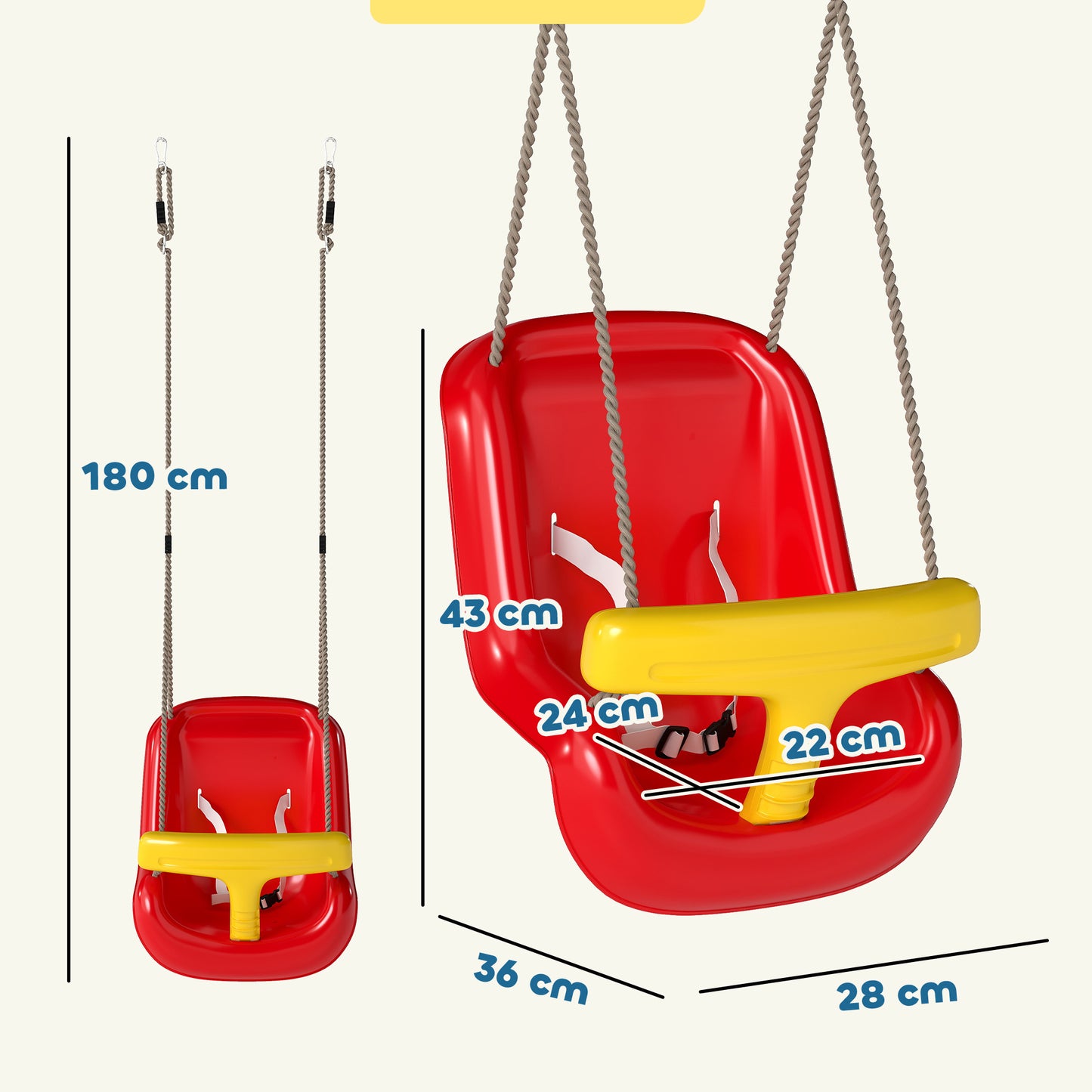 Aiyaplay Columpio Infantil Cuerda Ajustable Con Respaldo Alto Barandilla Rojo_2