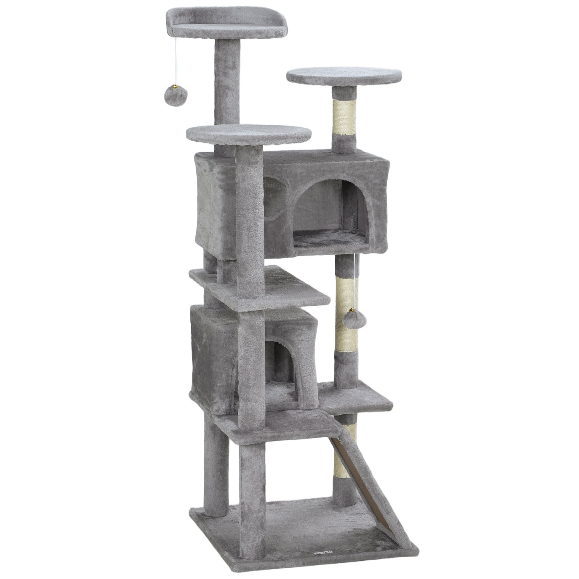 Pawhut Rascador Para Gatos Altura 138 Cm Con Postes De Sisal Hamacas Gris Claro_0