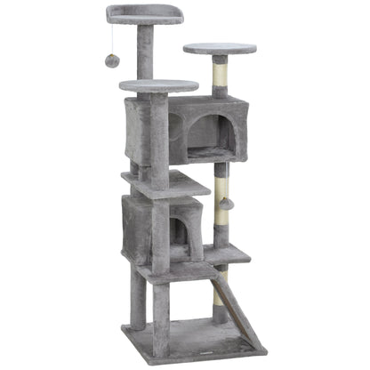 Pawhut Rascador Para Gatos Altura 138 Cm Con Postes De Sisal Hamacas Gris Claro_0