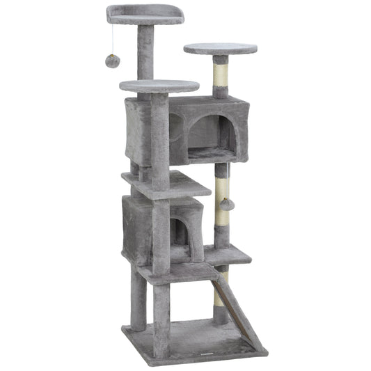 Pawhut Rascador Para Gatos Altura 138 Cm Con Postes De Sisal Hamacas Gris Claro_0