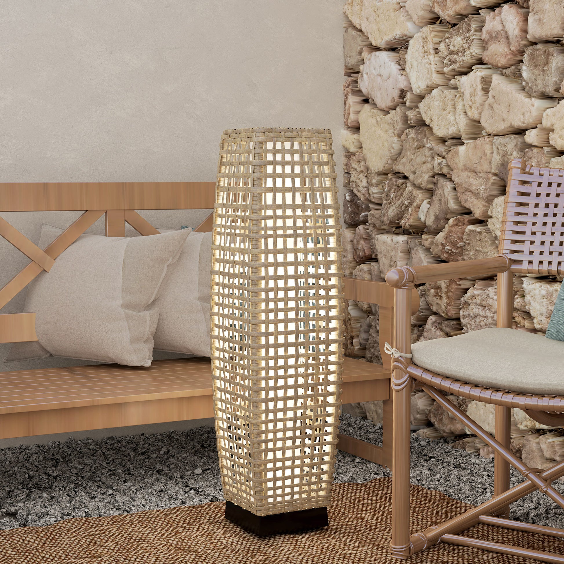 Outsunny Lámpara Solar De Jardín De Ratán Sintético Con Luces Led 21x21x78 Cm_3