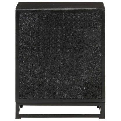 Mesita De Noche Madera Maciza Acacia Y Mango Negro 40x30x50 Cm_1