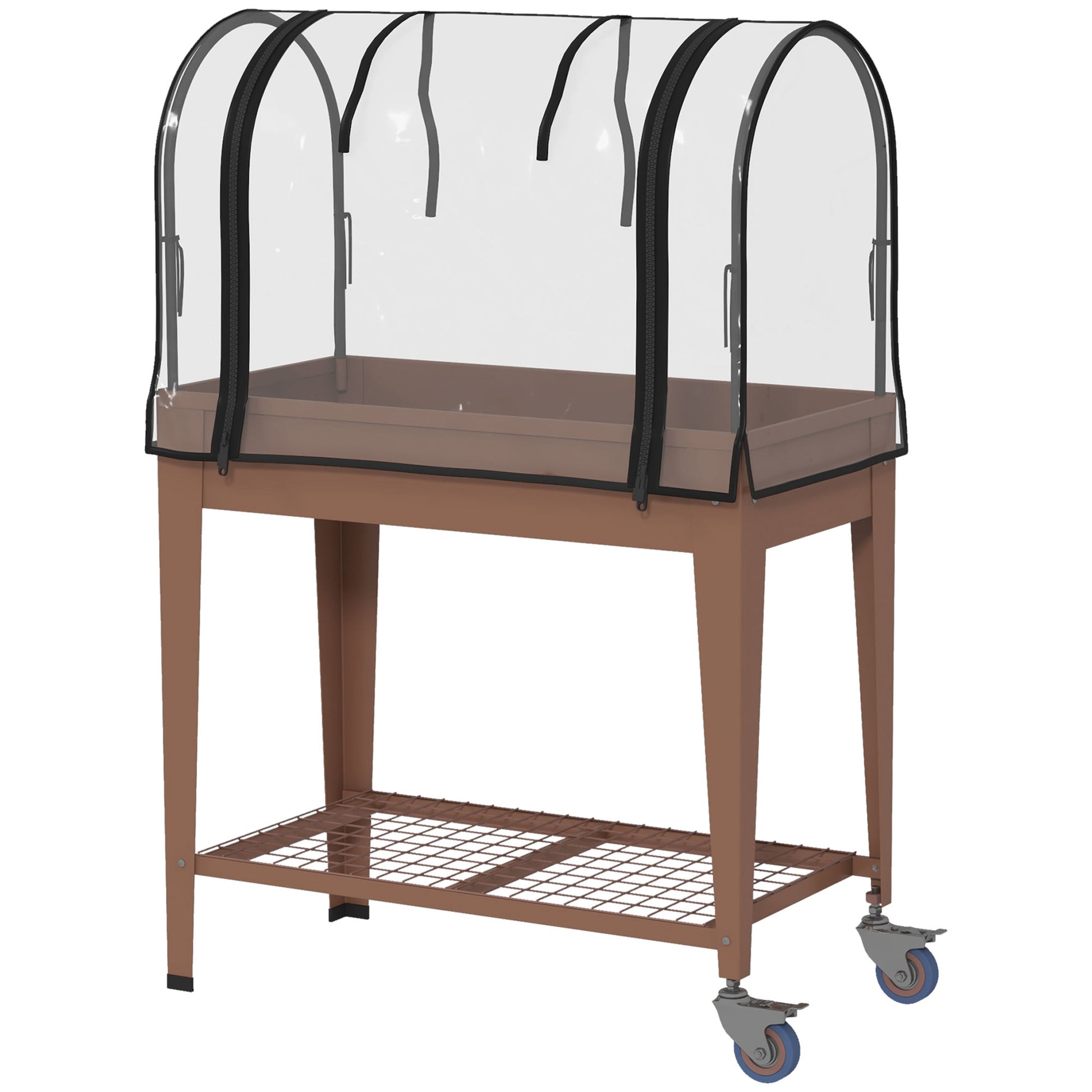 Outsunny Mesa De Cultivo Con Ruedas 80x40x120 Cm Con Cubierta Marrón_0