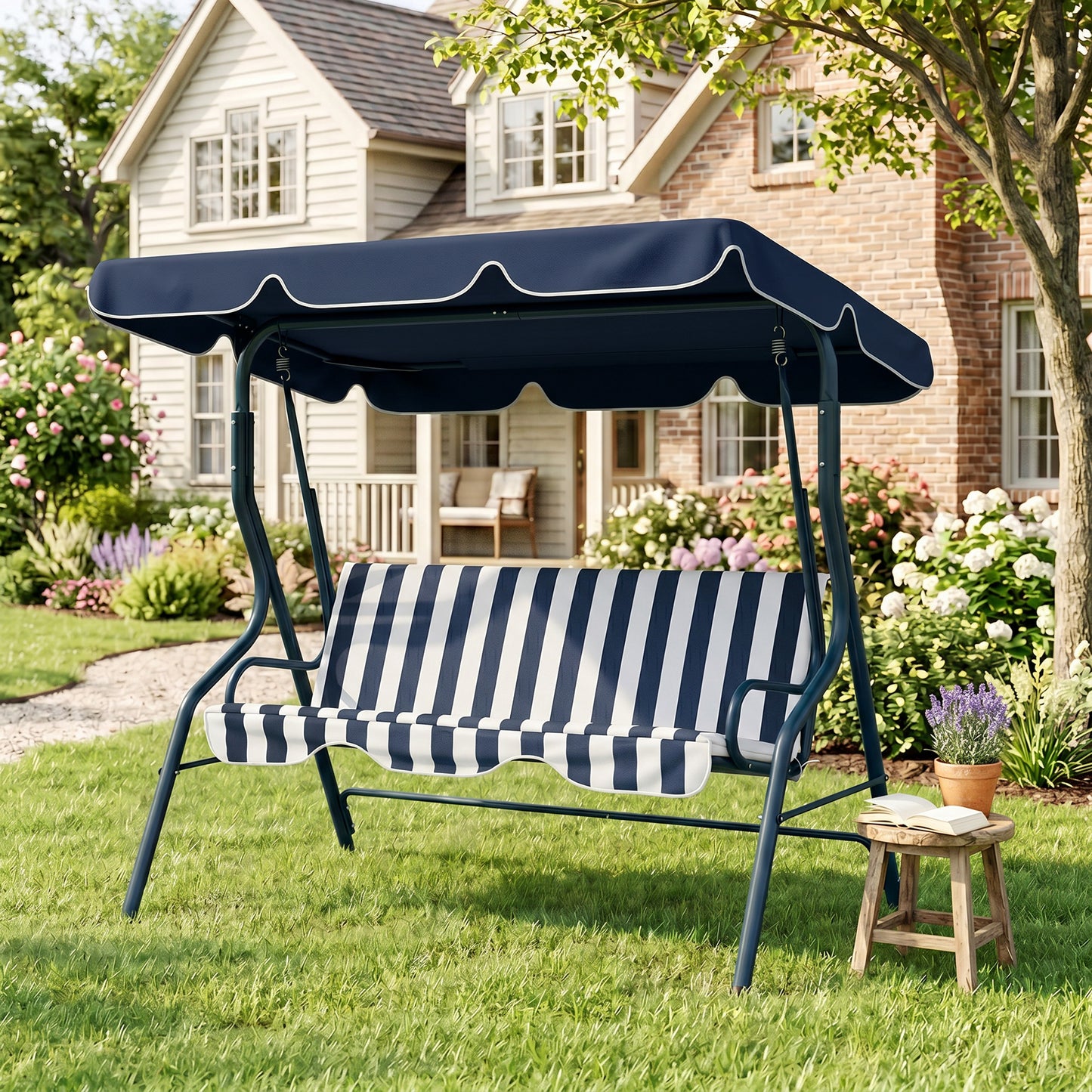 Outsunny Columpio De Jardín Con Toldo Ajustable En Ángulo 170x110x153 Cm Azul_3