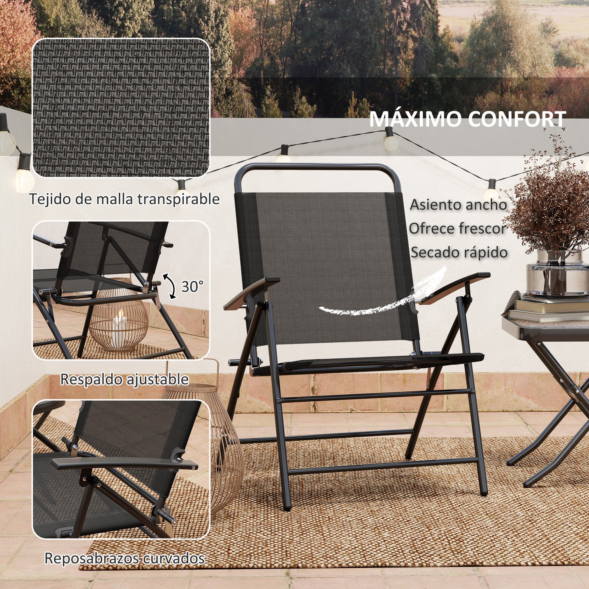 Outsunny Conjunto De Mesa Y Sillas De Terraza Exterior Plegables De 3 Piezas_5