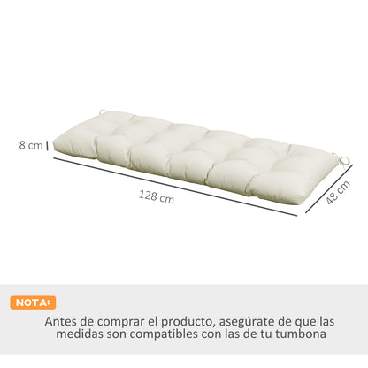 Outsunny Cojín Para Banco 128x48x8 Cm Con 2 Cordones Impermeable Crema_2