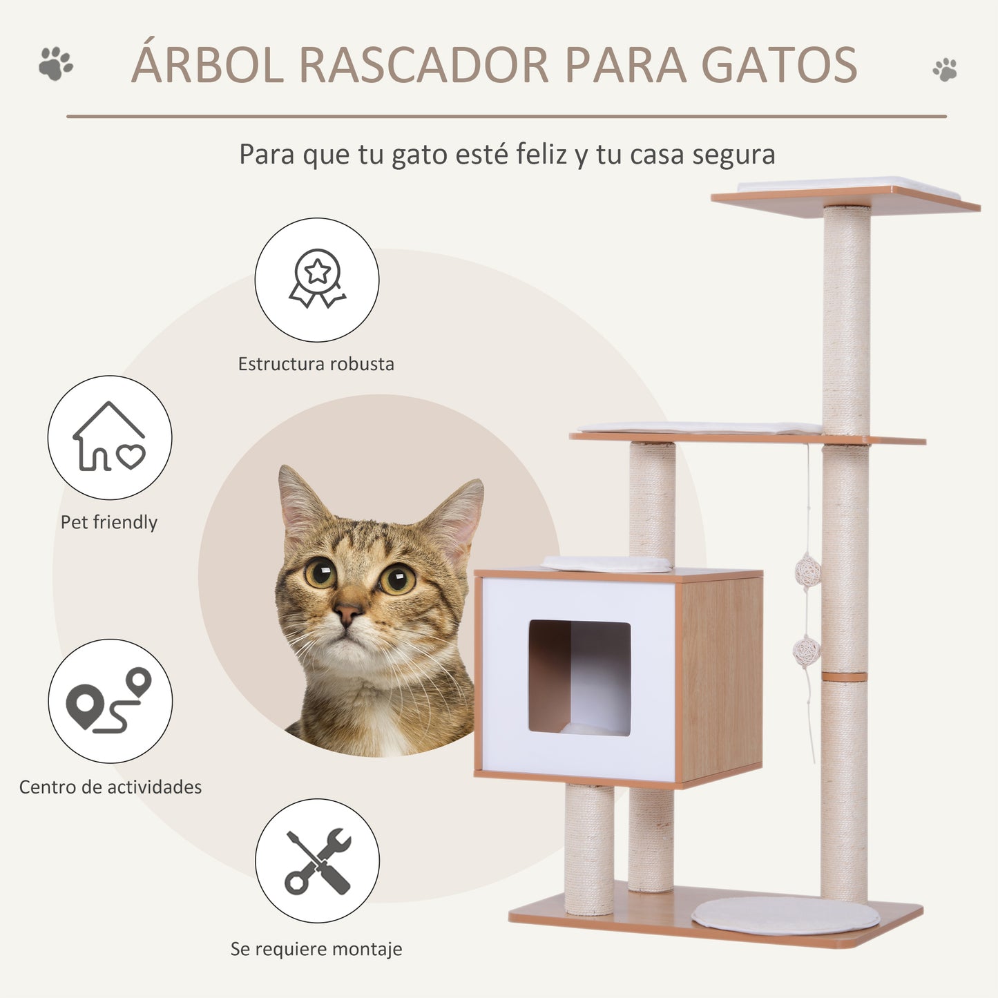 Pawhut Árbol Rascador Para Gatos De Madera 71_3