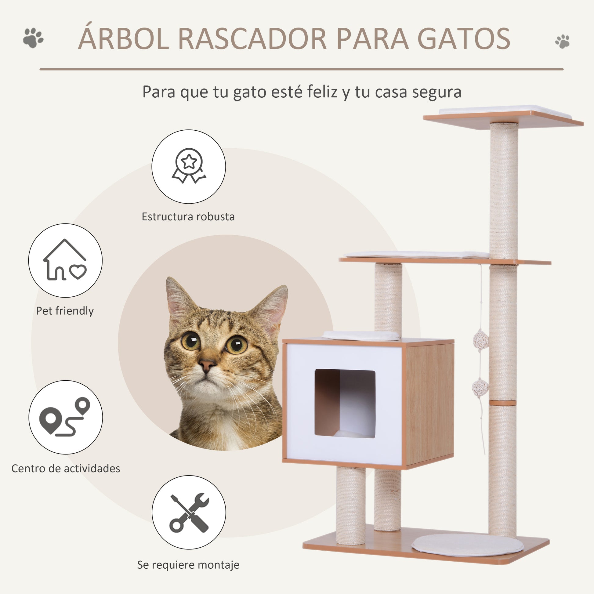 Pawhut Árbol Rascador Para Gatos De Madera 71_3