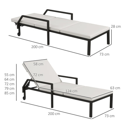 Outsunny Tumbona De Ratán Con Respaldo Ajustable 73x200x48cm Crema Y Negro_2