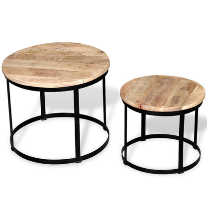 Set Mesas Centro Redonda 2 Uds Madera Mango Rugosa 40 Cm/50 Cm_2