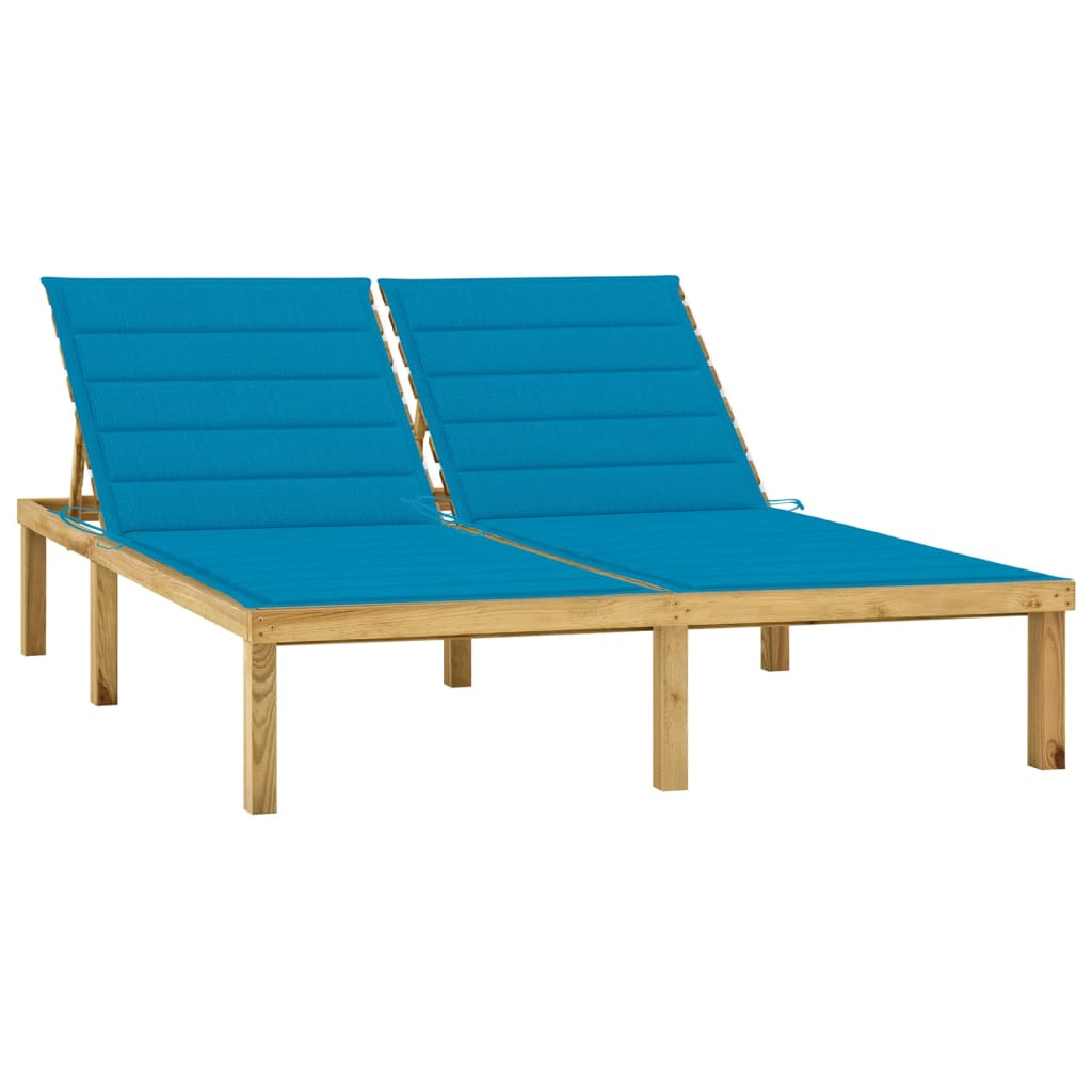 Tumbona Doble Y Cojines Azules Madera Pino Impregnada_0