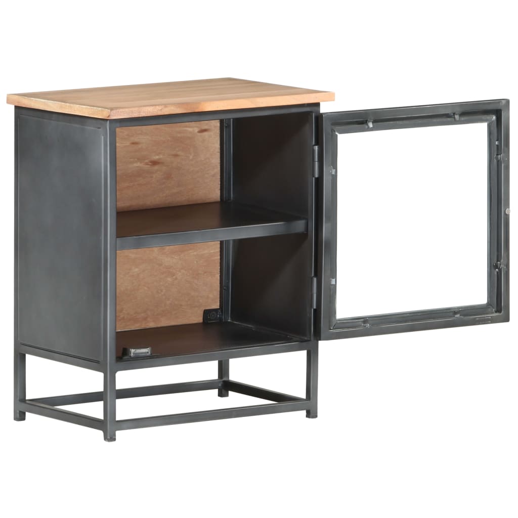 Mesita De Noche De Madera Maciza De Acacia Gris 40x30x50 Cm_1